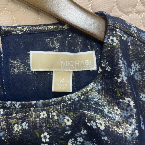 NWOT $434 MICHAEL KORS Navy Metal Floral Maxi Long Dresses Size M Women - Picture 5 of 10